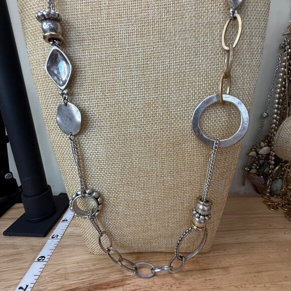 Chicos Mixed Metal Silver & Gold-Tone Long Layered Chain Necklace With Textured - Picture 4 of 11